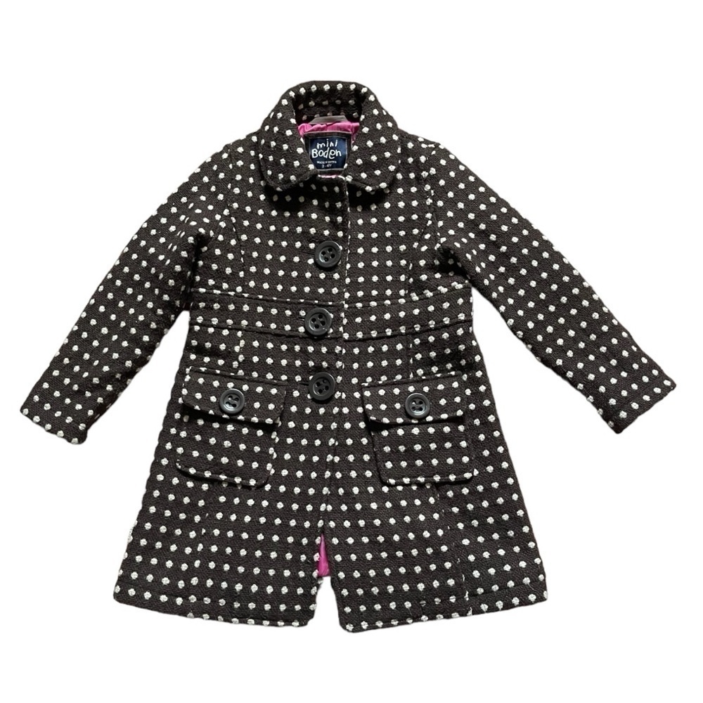 Baby Boden Brown Polka Dots Tweed Woven Peacoat 3-4 Years